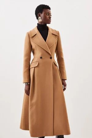 Italian Wool Blend Tailored Flared Skirt Midaxi Coat | Karen Millen UK + IE + DE + NL