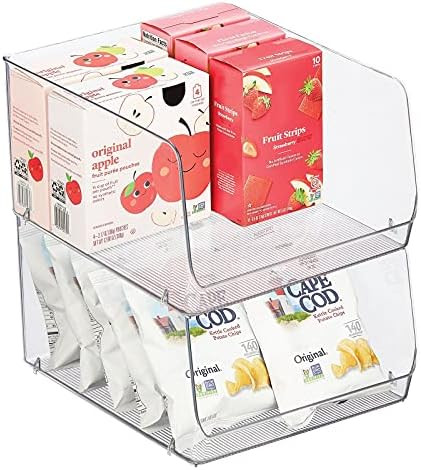 mDesign Wide Stackable Plastic Food Storage Organizer Bin Basket with Open Front for Household Kitch | Amazon (US)