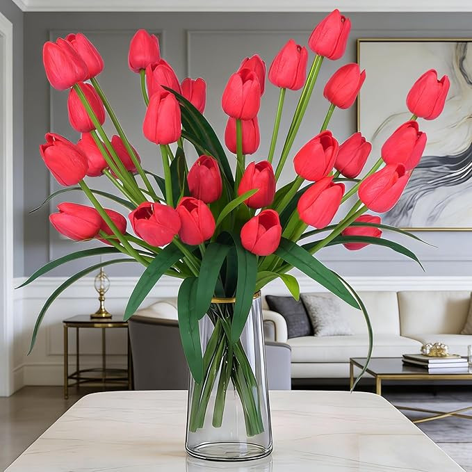Homsunny 18.9 "Large Red Imitation Tulip Artificial Flowers, 30-Piece Pack. Perfect for Spring We... | Amazon (US)