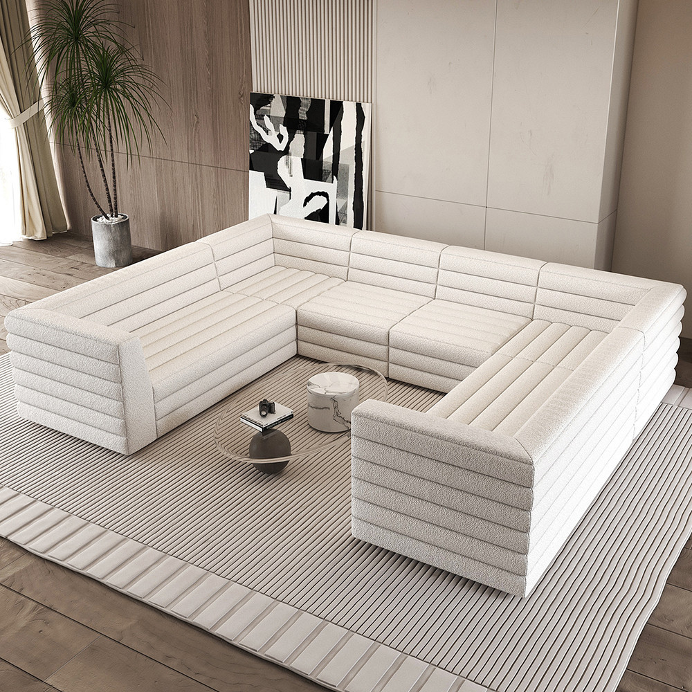 126" U-Shaped Modern Off White Boucle Modular Sectional Sofa for 8 Seaters | Homary