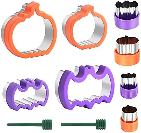IRCtek Halloween Cookie Cutters Set, 8pcs Bat and Pumpkin Shape Biscuit Cookie Cutters in 4 Sizes... | Amazon (US)