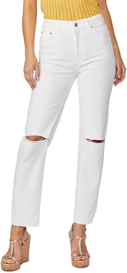 PAIGE Women's Stella Ultra High Rise Straight Leg 29" in Bare White Destructed | Amazon (US)