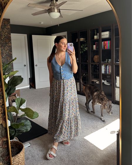 Easy summer boho outfit - m in all, if you’re anything over a c cup size up in this top!

Denim vest maxi skirt summer fashion sandals

#LTKSeasonal #LTKVideo