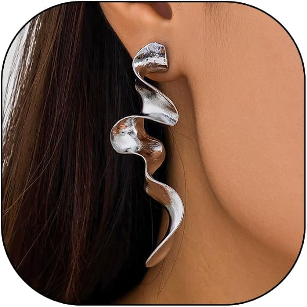 Irregular Gold Spiral Drop Dangle Earrings for Women Abstract Silver Geometric Statement Long Dan... | Amazon (US)