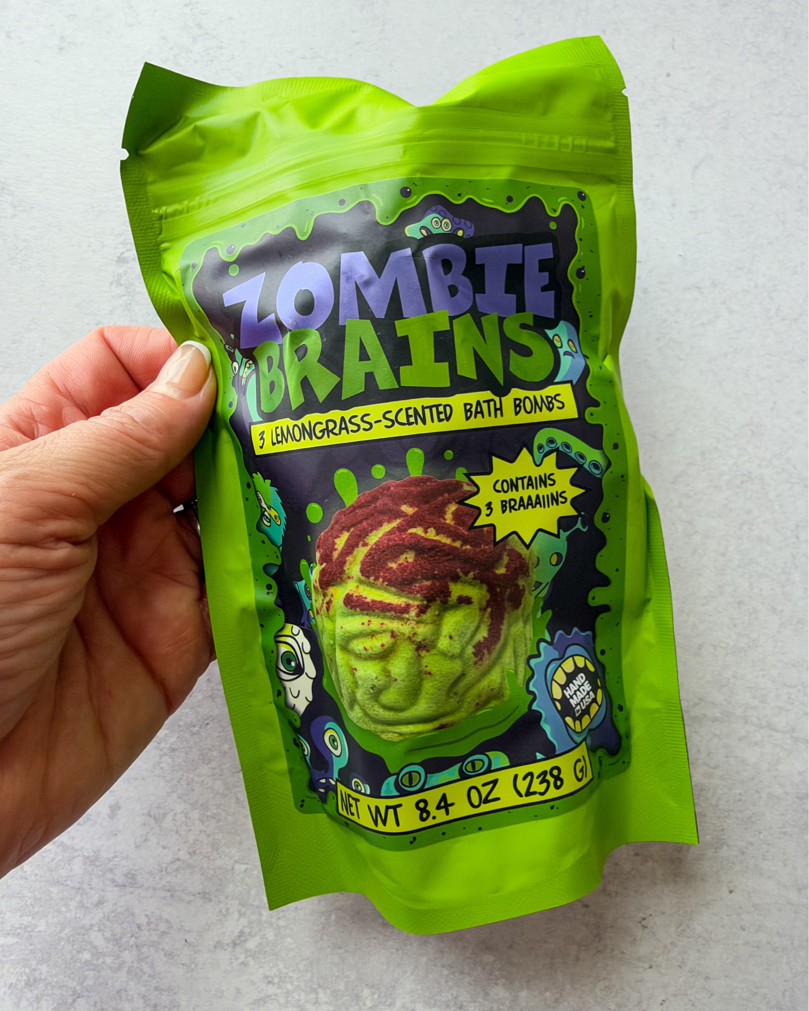 Okay these zombie brain bath bombs are hilariously perfect for Halloween. 🧟 Three lemongrass-scented bath bombs in the pack and such a fun candy-free boo basket idea! 

 #LTKselfcare #LTKBeauty #LTKKids
