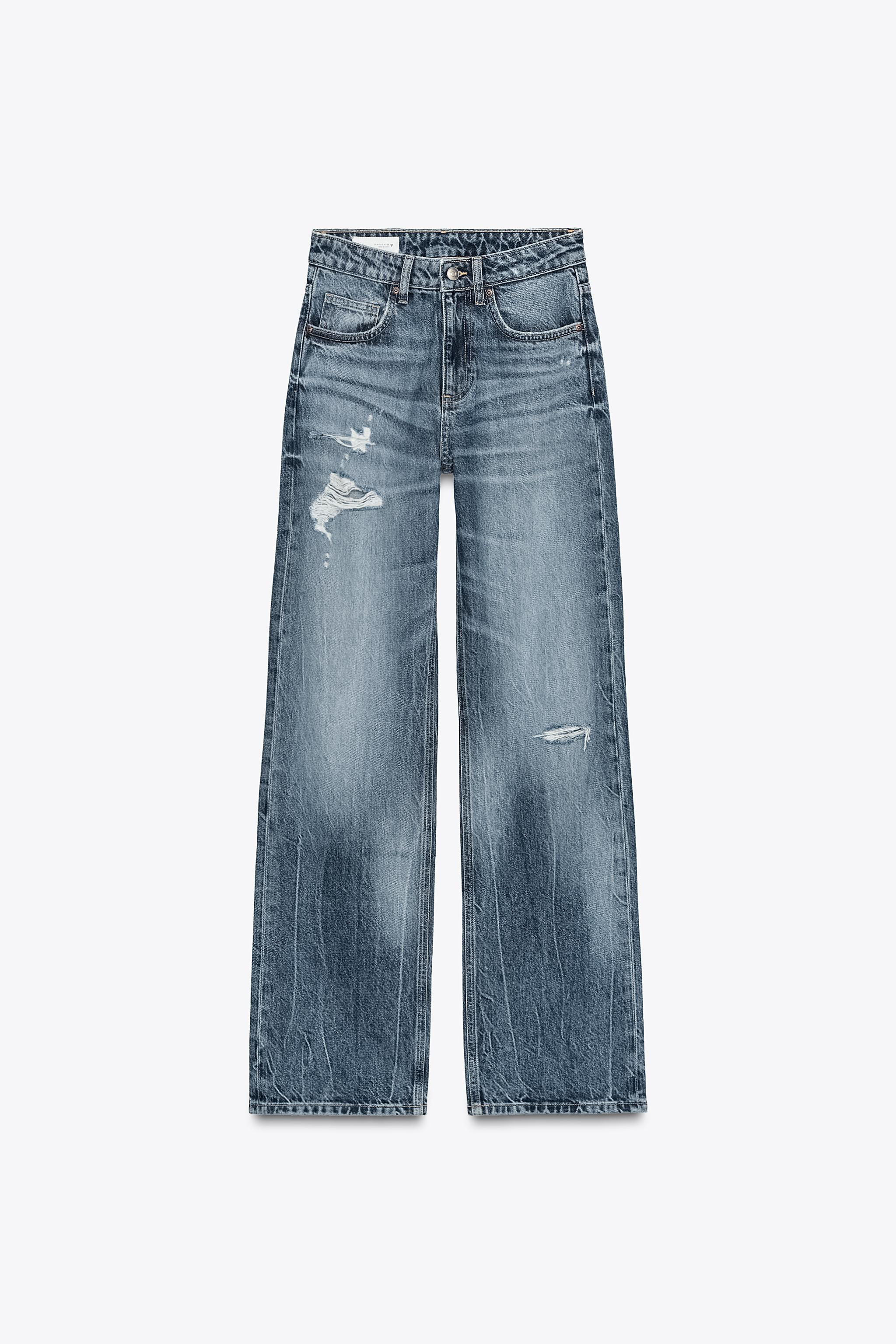 TRF MID-RISE RIPPED WIDE LEG JEANS | Zara US