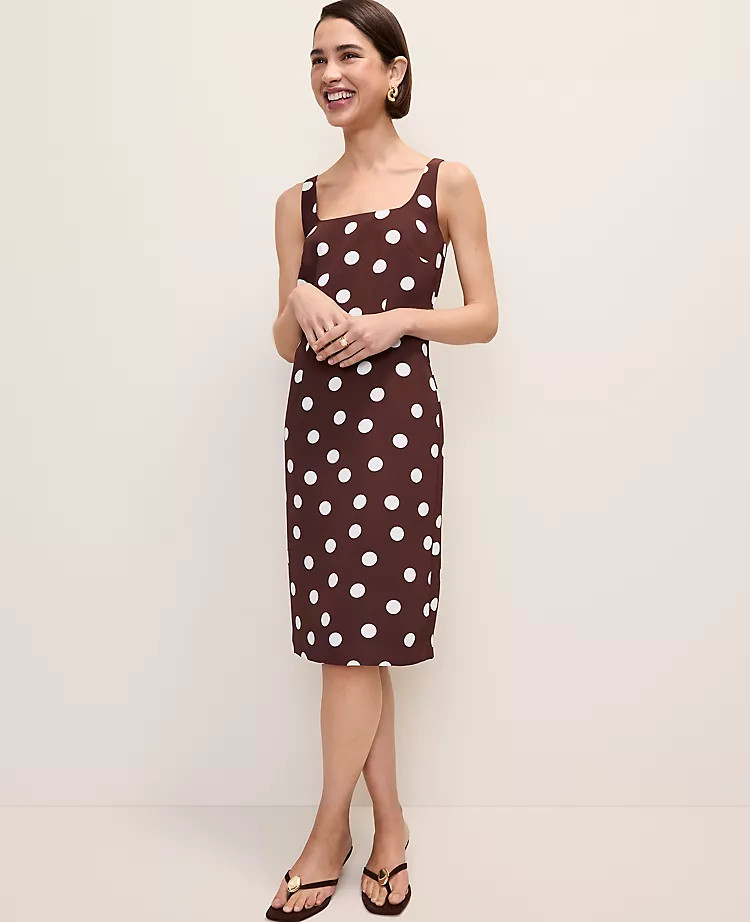 Polka Dot Square Neck Sheath Dress | Ann Taylor