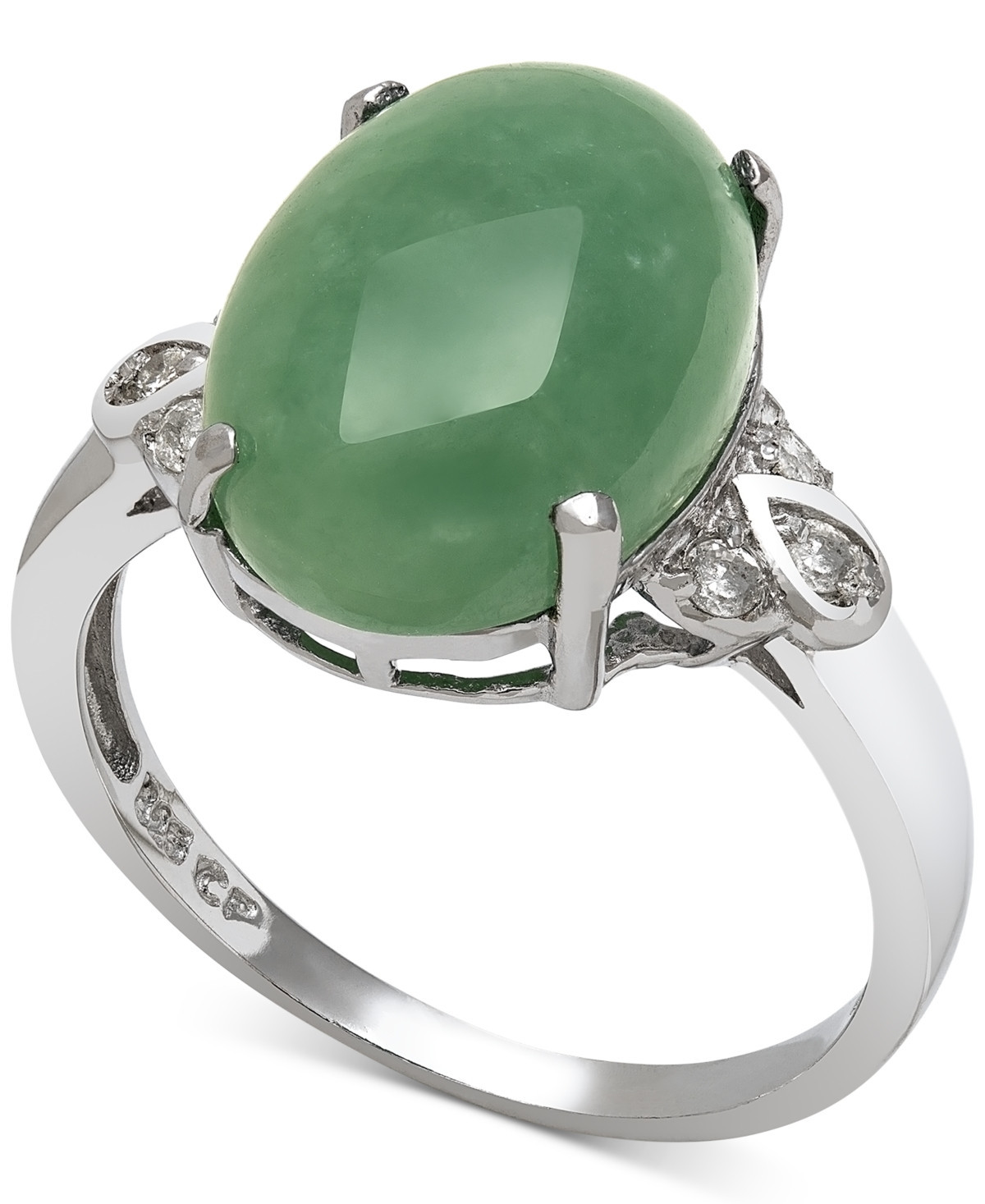 Dyed Jade (10mm) and Diamond (1/10 ct. t.w.) Ring in Sterling Silver - Jade | Macy's