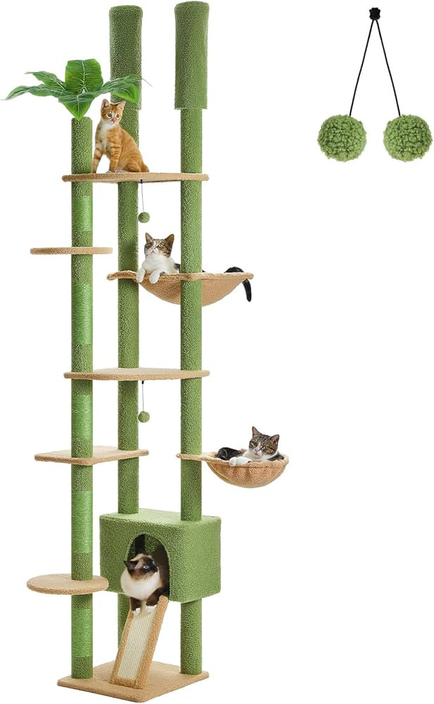 PEQULTI Tall Cat Tree, Floor to Ceiling Cat Tree Tower Adjustable [90.5''-100.4''=230-252CM] with... | Amazon (US)