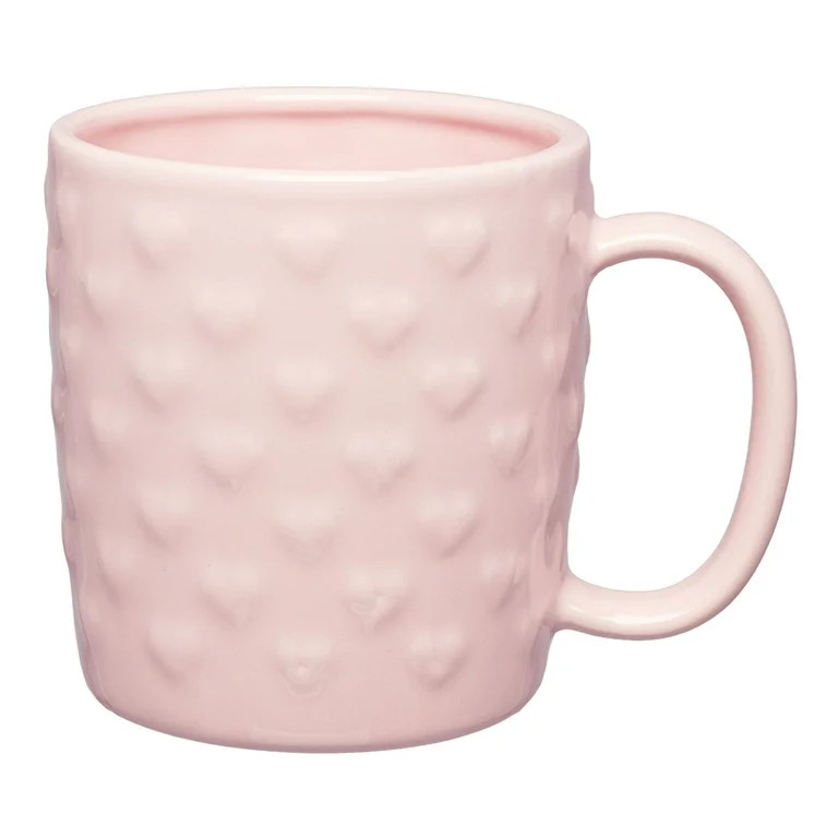 Valentine's Day 15 oz Embossed Heart Pink Glazed Simply Us Mug, by Way To Celebrate | Walmart (US)