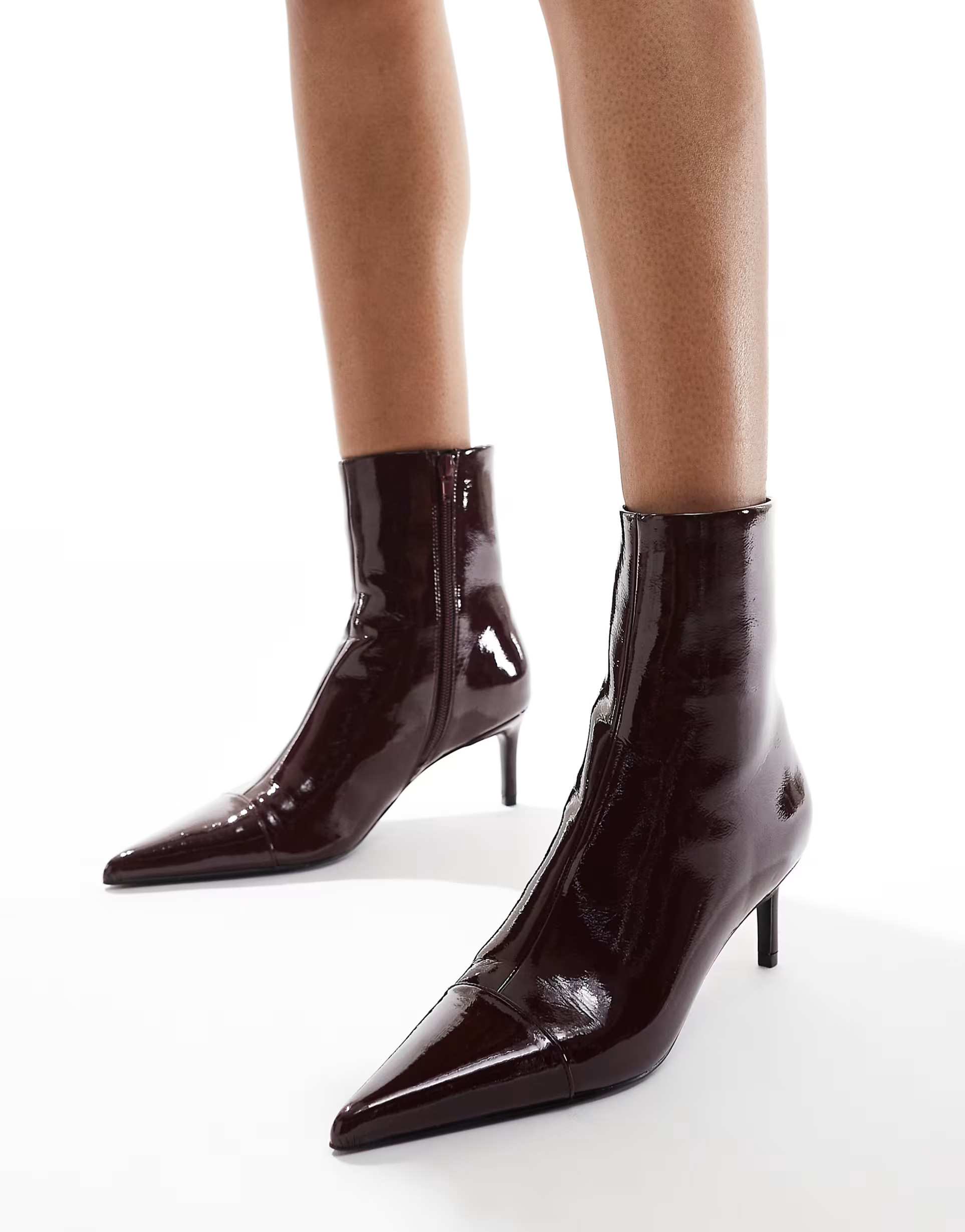 ASOS DESIGN Rosalie kitten heel mid boots in burgundy | ASOS (Global)