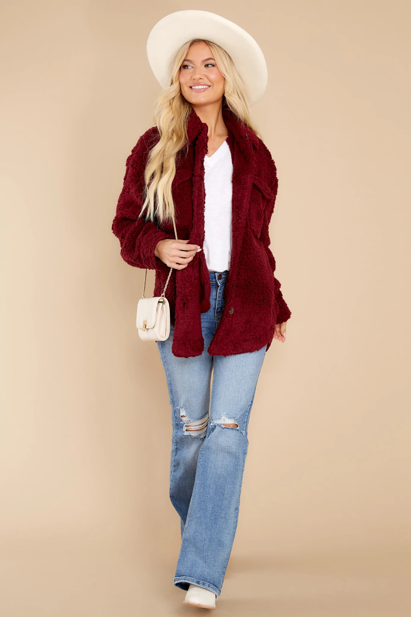 Sweet Promises Wine Sherpa Jacket | Red Dress 