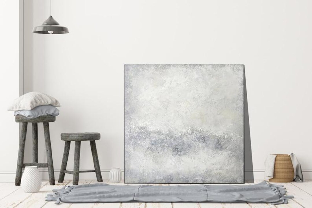 Minimalist Living Room Decor, Original Abstract painting, Wall Art neutral colors, white& blue wa... | Etsy (US)