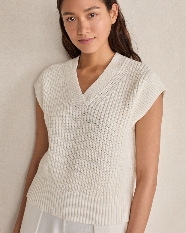 Organic Cotton Linen Shaker Stitch V-Neck Sweater | Haven Well Within