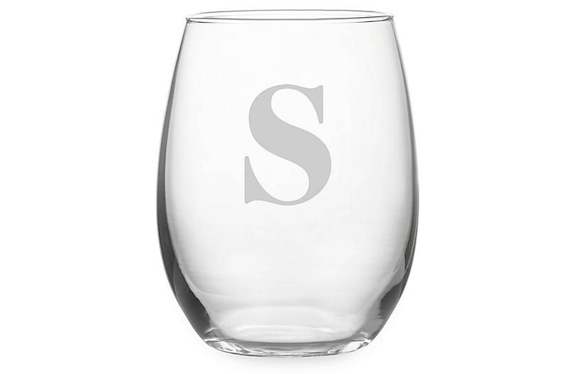 S/4 Mod Monogram Wineglass, Clear | One Kings Lane