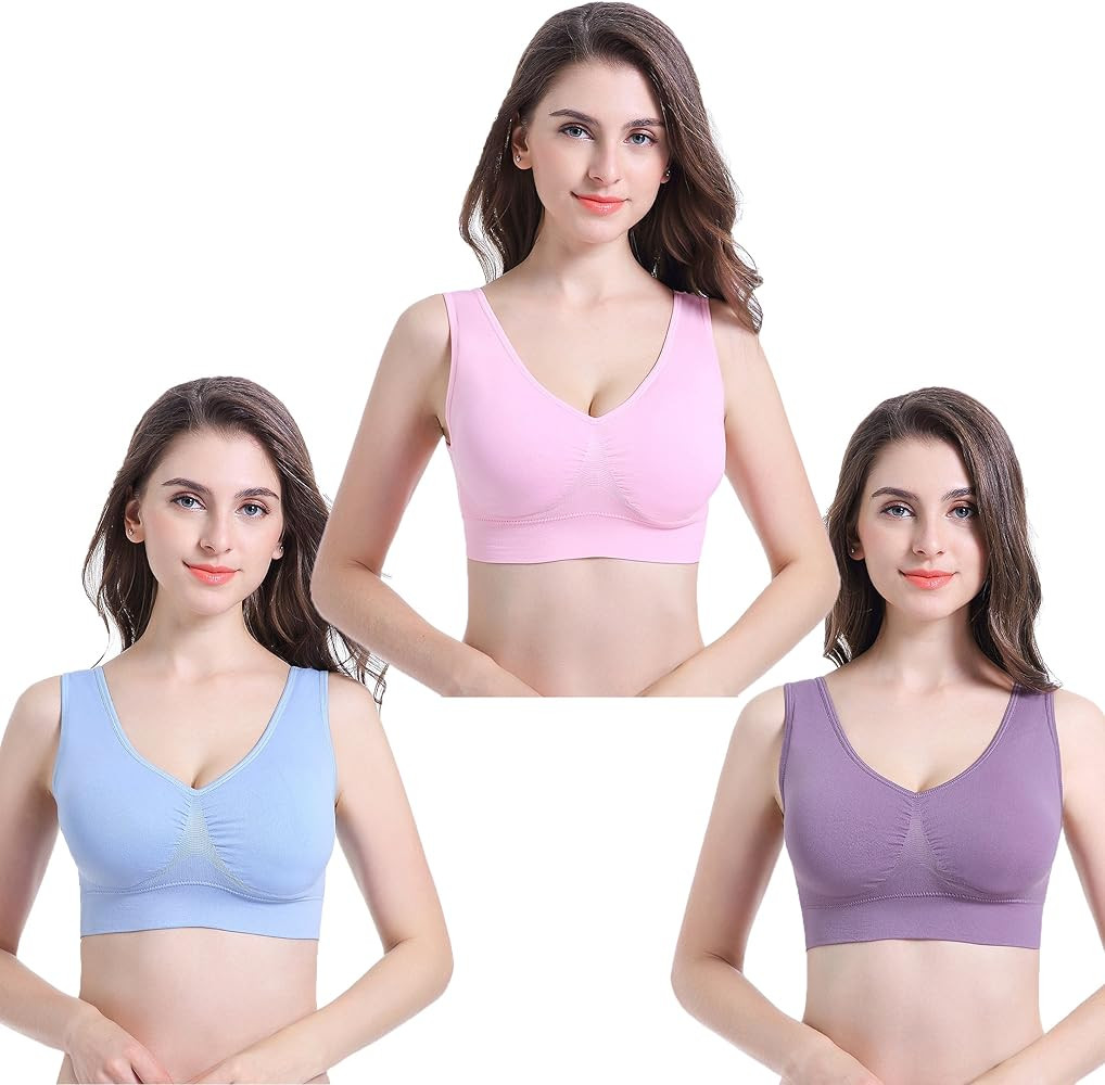 PRETTYWELL Sleep Bras for Women, Comfort Seamless Wireless Stretchy Sports Bra,3 Pack Yoga Bras, ... | Amazon (US)