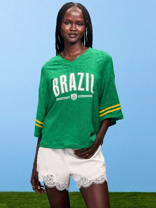 FIFA World Cup 26™ Brazil Boxy Lace V-Neck T-Shirt for Women | Old Navy (US)