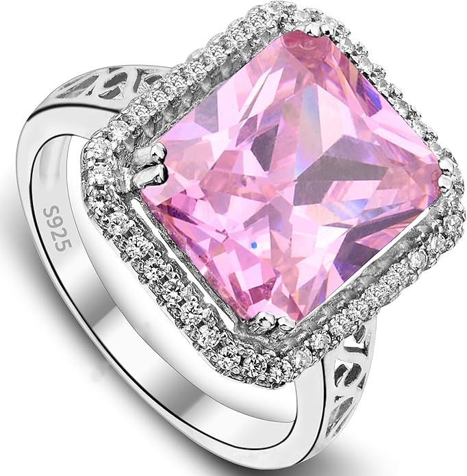 EVER FAITH Women's 925 Sterling Silver 5 Carats Radiant Cut CZ Elegant Ring Pink | Amazon (US)
