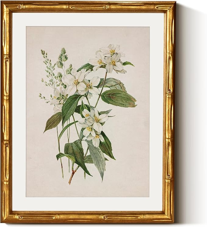 InSimSea Gold Bamboo Framed Canvas Wall Art, Neutral Floral Botanical Paintings, Antique Vintage ... | Amazon (US)