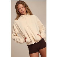 Cream Seam Detail Zip Up Fleeceback Jacket | PrettyLittleThing US