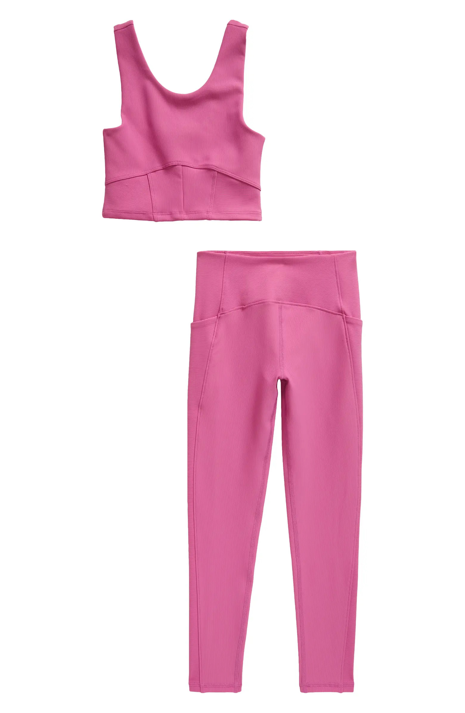 Zella Girl Kids' Luxe Rib Sports Bra & Pocket Leggings Set | Nordstrom | Nordstrom