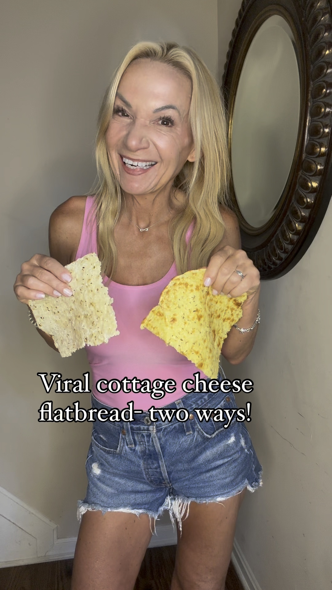 Viral Cottage Cheese Flatbread- two ways!

EASIEST (and why personal favorite)

Take a 16 ounce container of cottage cheese (I use Good Culture 2%) and spread out on a parchment lined baking sheet. 

Season well (I used Redmond salt and some oregano)

Bake at 350 for about 45 ;minutes. It will spread as it bakes. Check it at the 30 minute mark and drain off any liquid that has separated.

Allow to cool slightly before cutting into 4 pieces. Each one contains 80 calories and 14 games protein


ALSO VERY EASY (and better for wraps)

Blend a 16 ounce container of cottage cheese with 2 eggs until totally smooth. Pour out onto parchment lined baking sheet and follow directions above- except there won’t be any liquid that drains off as the egg holds it all together.

Allow to cool slightly before cutting into 4 pieces. Each one contains 115 calories and 17 grams of protein. 

Which one are you going to try?

xoxo
Elizabeth 

#LTKHome #LTKOver40 #LTKVideo