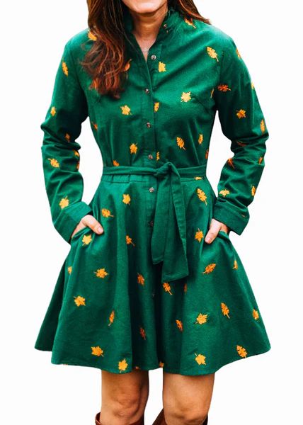 The Fall Leaf Flannel Dress - Green | Kiel James Patrick