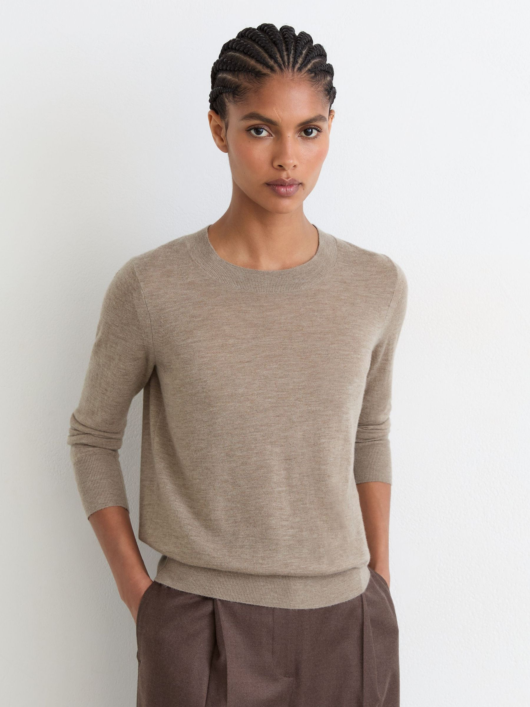 Reiss Merino Wool Crew-Neck Jumper in Neutral | REISS | Reiss US