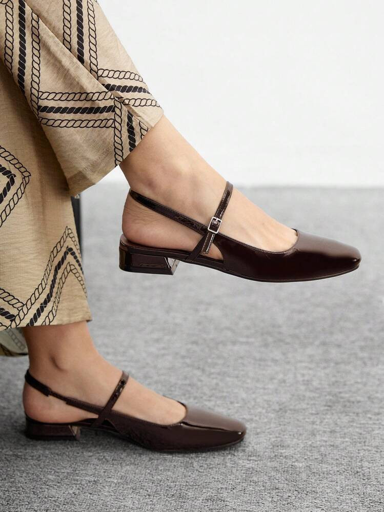 CUCCOO BIZCHIC Women's Minimalist Square Toe Open Heel Flat Shoes For Christmas Spring Shoes | SHEIN