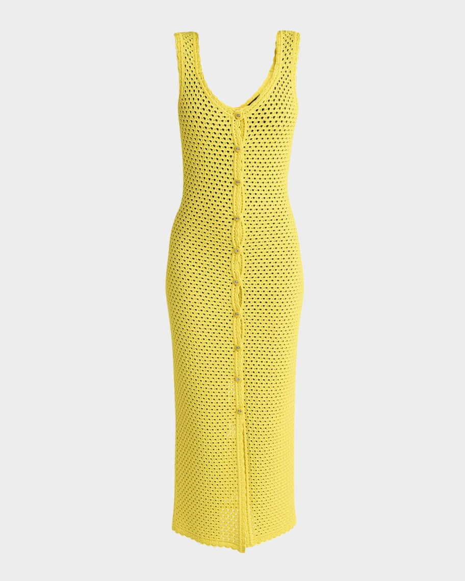 Dolce&Gabbana Sleeveless Crochet Knit Button-Front Midi Dress | Neiman Marcus