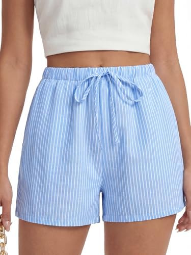 LYANER Women Striped Shorts High Waisted Drawstring Wide Leg Beach Lounge Short Pants with Pocket... | Amazon (US)