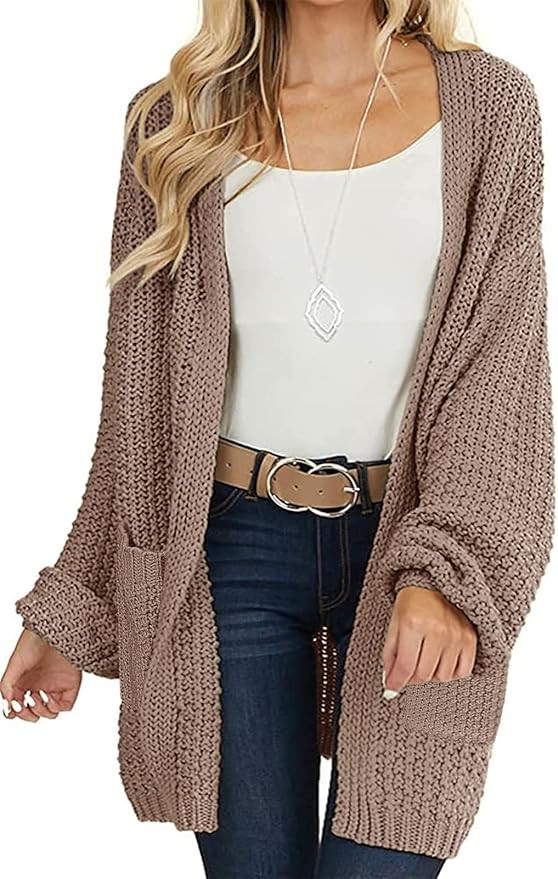 MEROKEETY Women's Open Front Chunky Knit Sweater Oversized Lantern Sleeve Cardigan Outwear | Amazon (US)