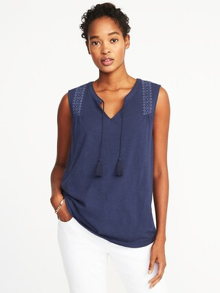 Old Navy Womens Relaxed Tassel-Tie Sleeveless Top For Women Lost At Sea Navy Size XS | Old Navy US