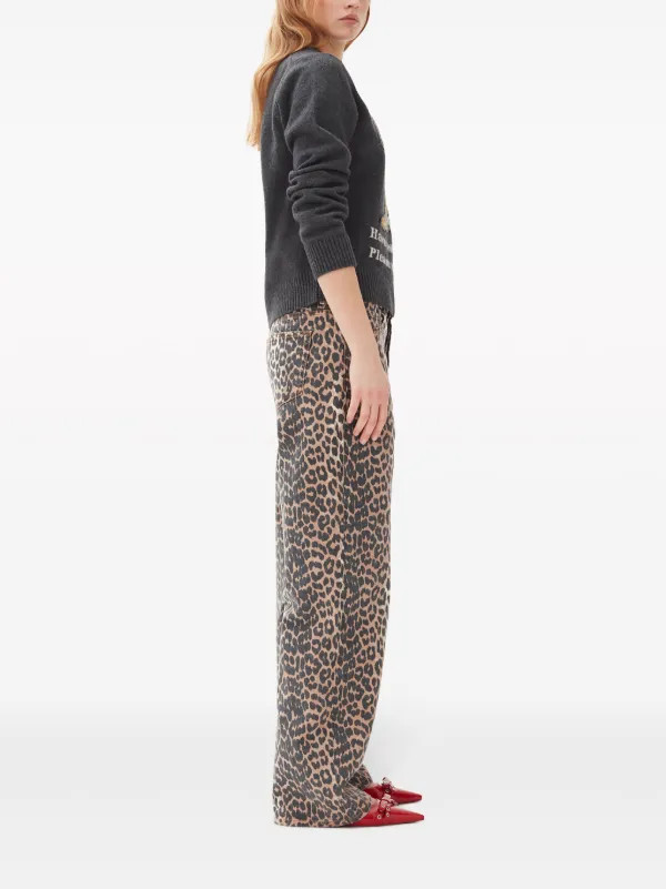 GANNI Leopard Print Denim Trousers | Brown | FARFETCH LV | Farfetch Global