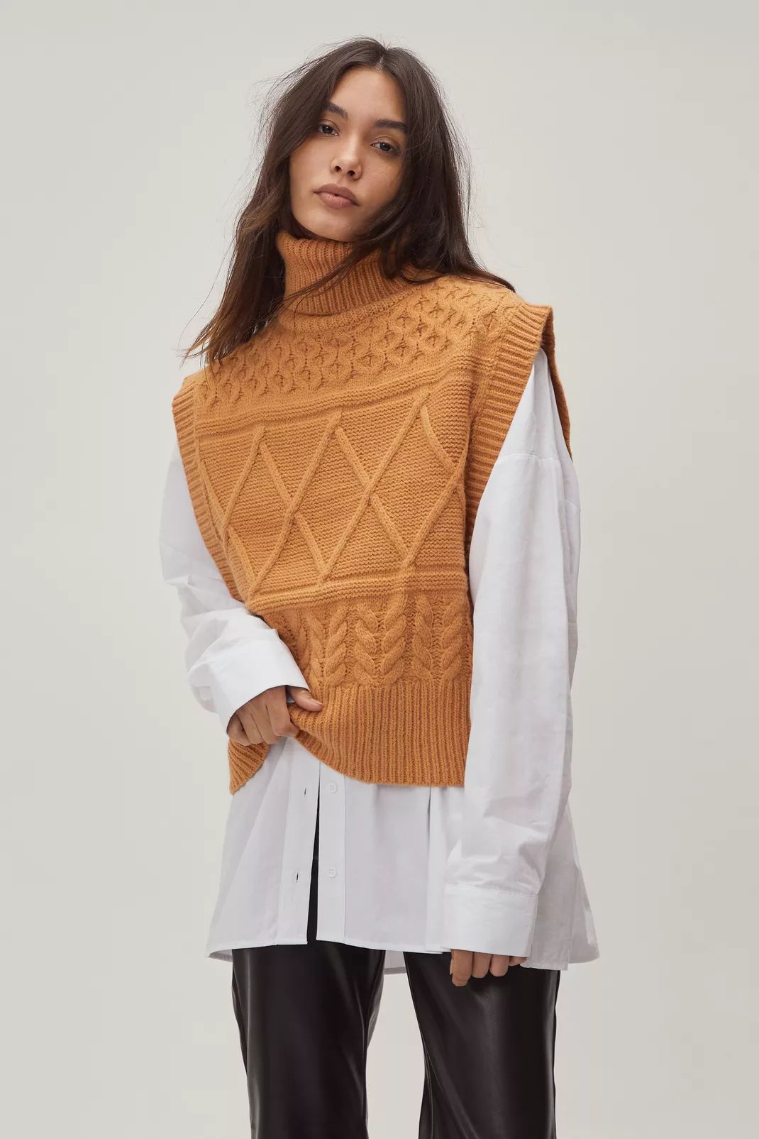 Cable Knit High Neck Sweater Vest | Nasty Gal (US)