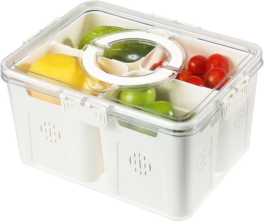 Divided Serving Tray with Lid and Handle, 4 Compartments Fruit Storage Containers, Food Storage C... | Amazon (US)
