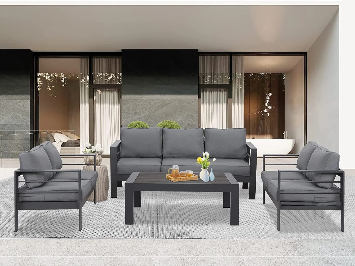 Superjoe 4 Pcs Outdoor Furniture Sofa Set Aluminum Patio Conversation Set With Coffee Table and 5... | Walmart (US)