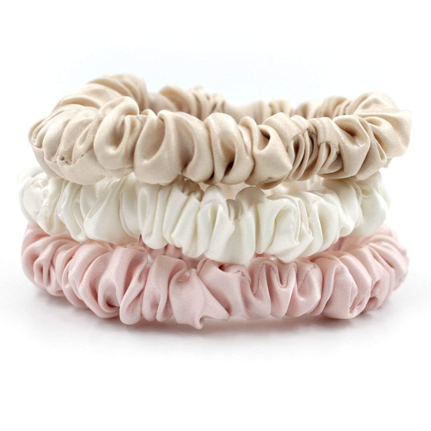 Mulberry Park Silks - Small - Ivory / Pink / Sand (3 Pack) - 100% Pure Silk Hair Scrunchies - Gen... | Amazon (US)