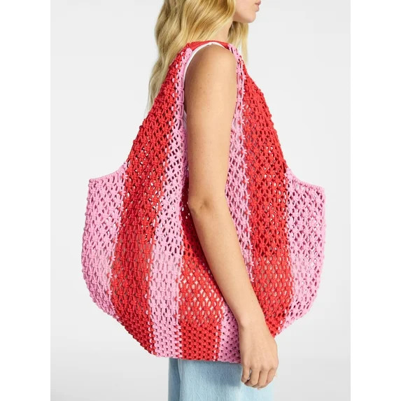 No Boundaries Women's Festival Crochet Stripe Hobo Bag, Pink Jubilee Stripe | Walmart (US)