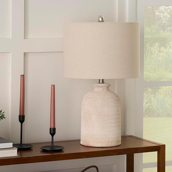 Nourison 24" White Washed Terracotta Farmhouse Textured Table Lamp for Bedside Table, Living Room... | Amazon (US)