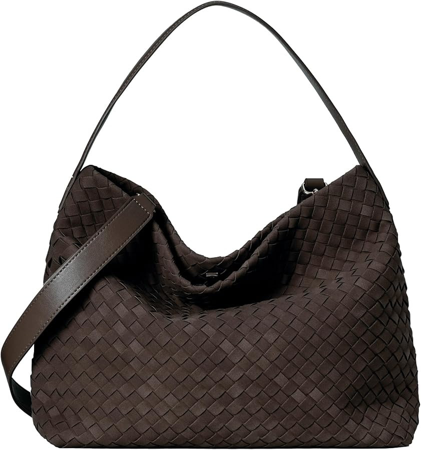 Woven Suede Tote Bag for Women Faux Suede Hobo Bag Slouchy Shoulder Bag Soft Woven Handbag | Amazon (US)