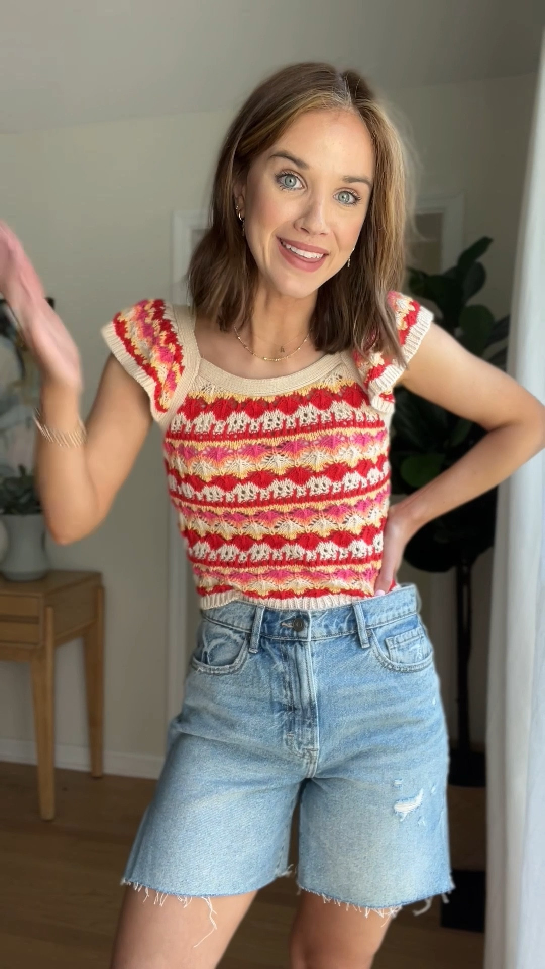 Crochet sweater : wearing s
Dad shorts: wearing m // tts but size down if in between 
Sneakers

DSW // vici // Jean shorts // summer outfit // summer style 

#LTKFind #LTKSeasonal #LTKstyletip