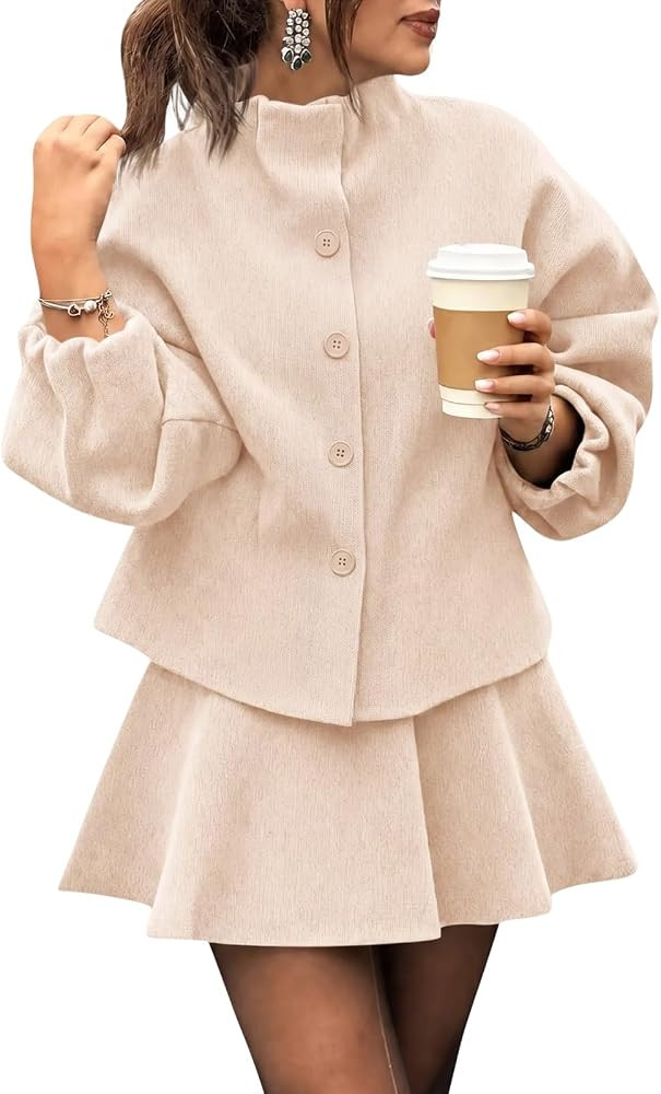 Tankaneo Womens Sweater Skirt Set 2 Piece Knit Ruffle Top and Skirt Outfits | Amazon (US)
