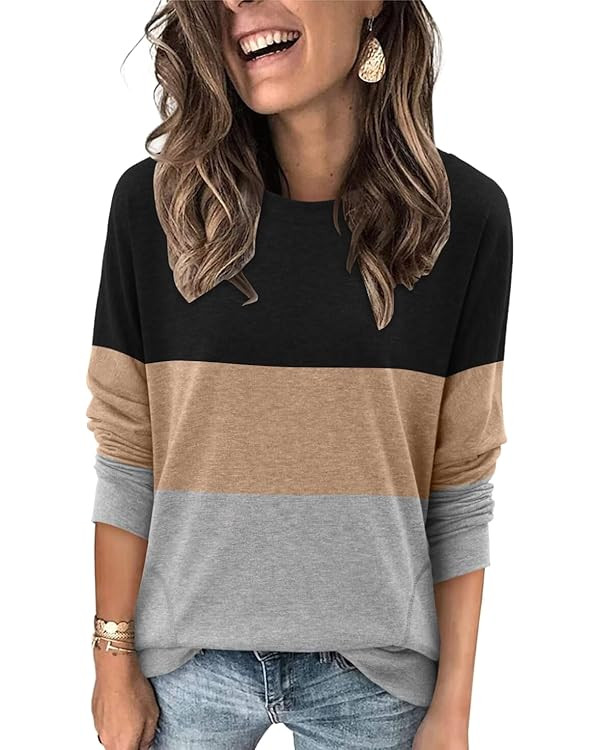 Magritta Women's Long Sleeve Leopard Color Block Tunic Comfy Crewneck T Shirt Tops Black XL | Amazon (US)