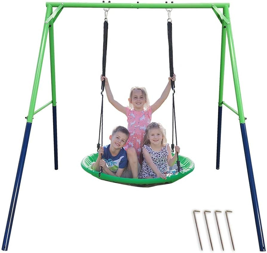 Amazon.com: JumpTastic Kids Swing Set with 40in Saucer Swing, Sturdy Stable Swing Frame Set Using... | Amazon (US)