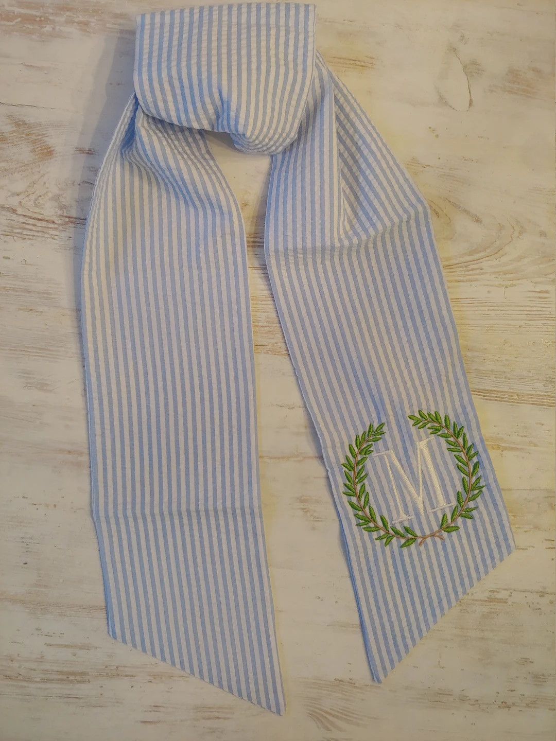 Seersucker Wreath Sash, Spring Door Decor, Summer Wreath Sash, Monogrammed Sash - Etsy | Etsy (US)