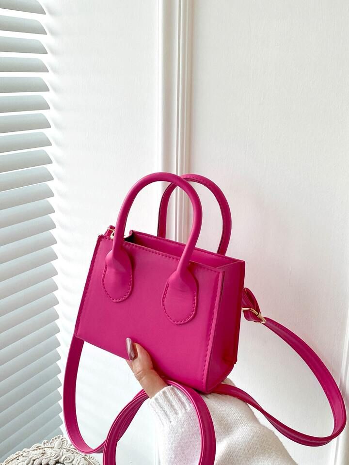 Mini Neon Pink Double Handle Square Bag | SHEIN