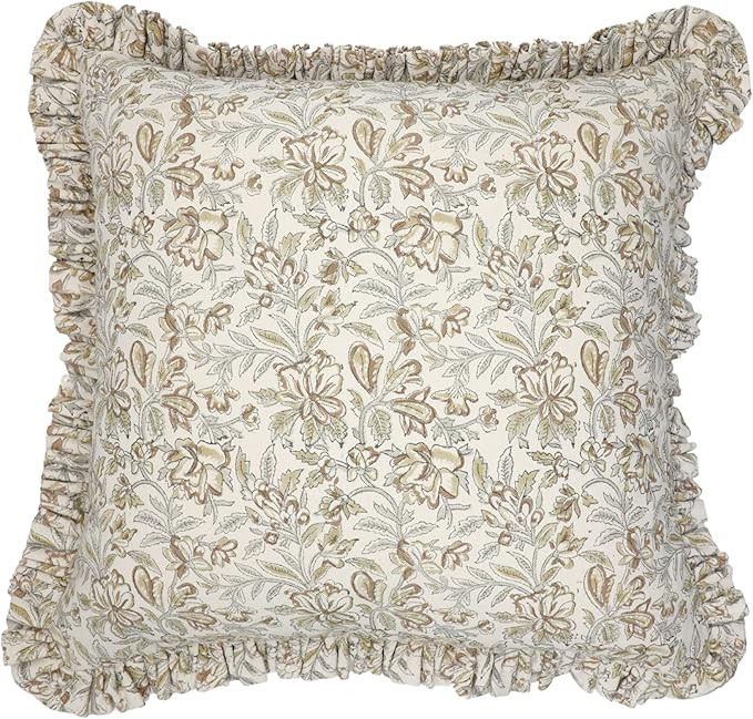 Both Side Floral Print 14X20 Duck Canvas Soft Fluffy Ruffle Striped Edge Flounces Trim, Cotton Th... | Amazon (US)