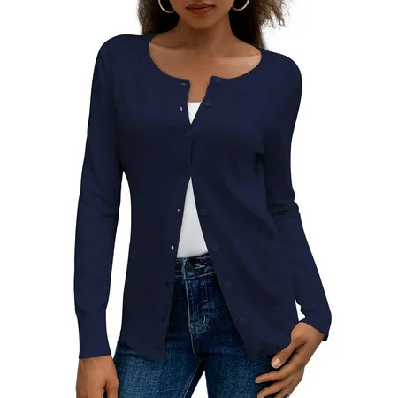 a.Jesdani Womens Cardigans Lightweight Soft Knit Crewneck Cardigan Sweater S-2XL | Walmart (US)