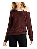 GUESS Women's Long Sleeve Catrina Off The Shoulder Lurex Cord Sweater, Bourbon Red Multi, Small | Amazon (US)